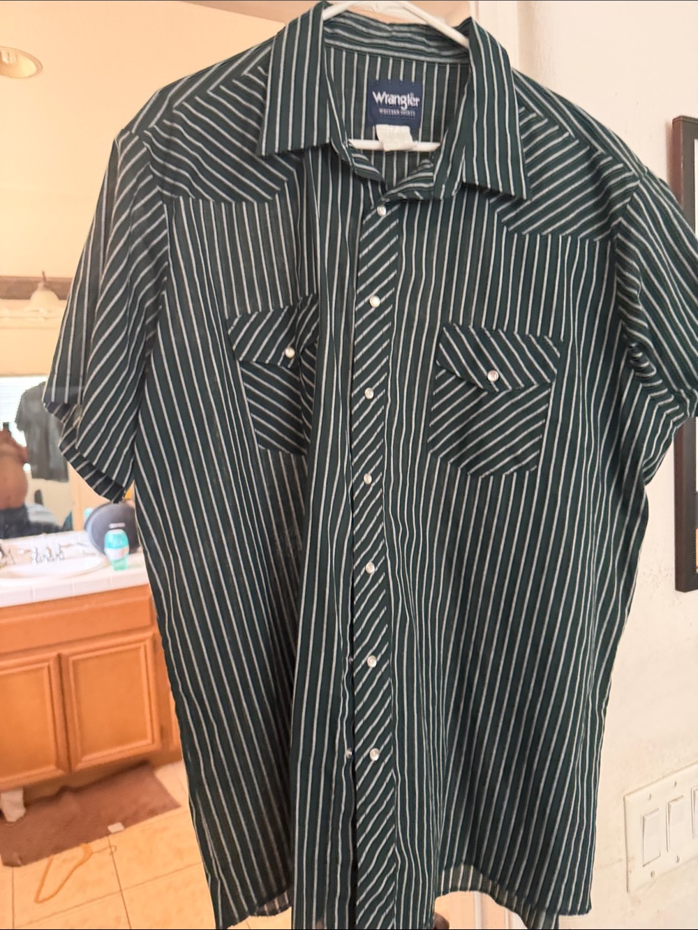 Wrangler Dark Green and White Striped Short-Sleeve Western Shirt  XXL